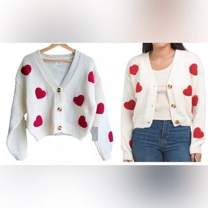 NWOT LUNA IVY 3D TEXTURED HEART SWEATER. DROPPED SHOULDERS, RIBBED CUFFS & HEM